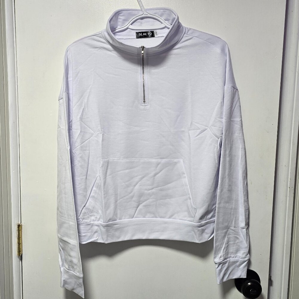Scacto White Long Sleeve Quarter Zip Hoodie - Brand New with Tags